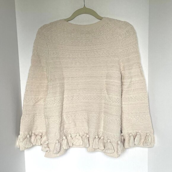 Kate Spade Cotton Sweater Womens Medium Beige Pompom Hem Crewneck Chunky Knit - Picture 5 of 10